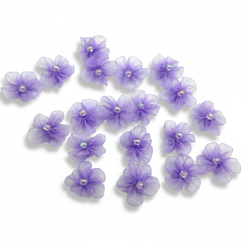 Organza Blümchen Lila 25mm pro 100 Stück
