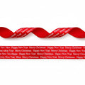 15mm rotes Satinband bedruckt mit silbernen Weihnachtsglocken pro 25 Meter Rolle