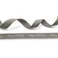 Ripsband grau-weiß bedruckt mit Happy Birthday — 16mm | Rolle 20m