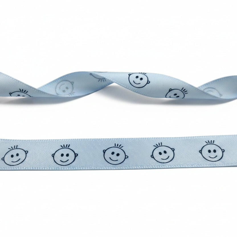 Satinband "Babykopf" Junge 16mm hellblau