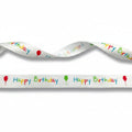 Weißes Satinband Happy Birthday — 16mm | Rolle 20m