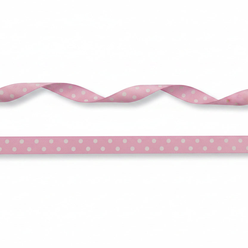 10mm Luxuriöses Satinband rosa mit weißen Punkten