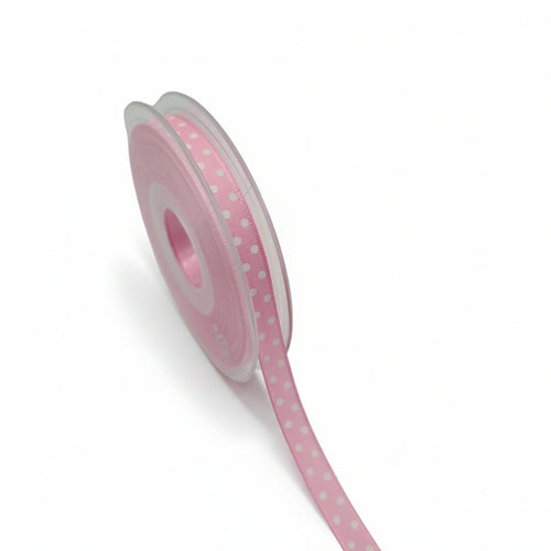 10mm Luxuriöses Satinband rosa mit weißen Punkten