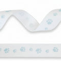 16 mm weißes Ripsband mit Fußabdruck in der Farbe Blau – 20 Meter