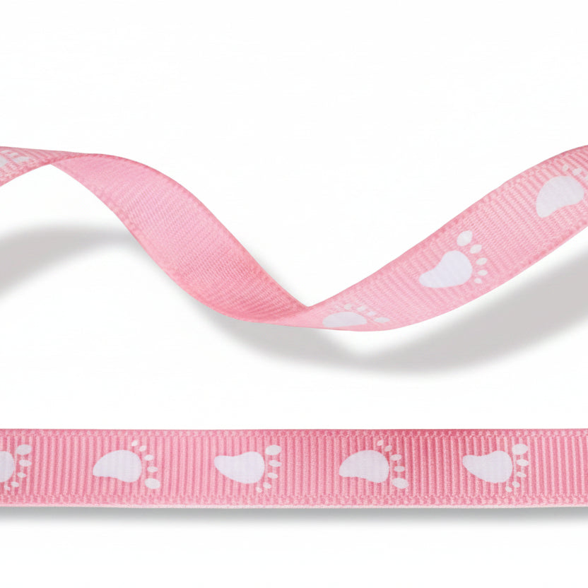 Ripsband rosa mit weißen Babyfüßen