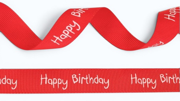 Ripsband rot-weiß bedruckt mit Happy Birthday – 16mm | Rolle 20m