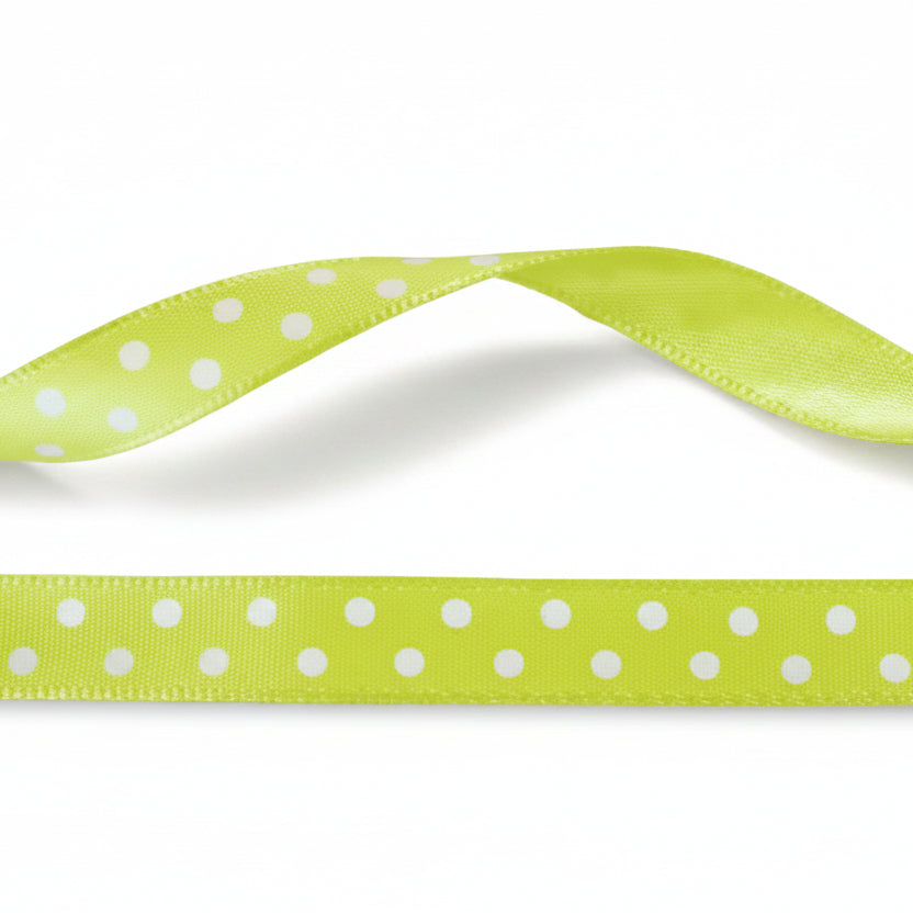 10mm Luxuriöses Satinband grün mit weißen Punkten