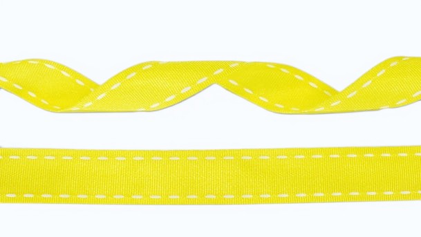15mm gelbes Ripsband mit weißen Nähten - 20 Meter