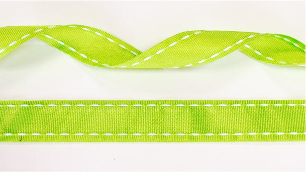15mm grünes Ripsband mit weißen Nähten - 20 Meter