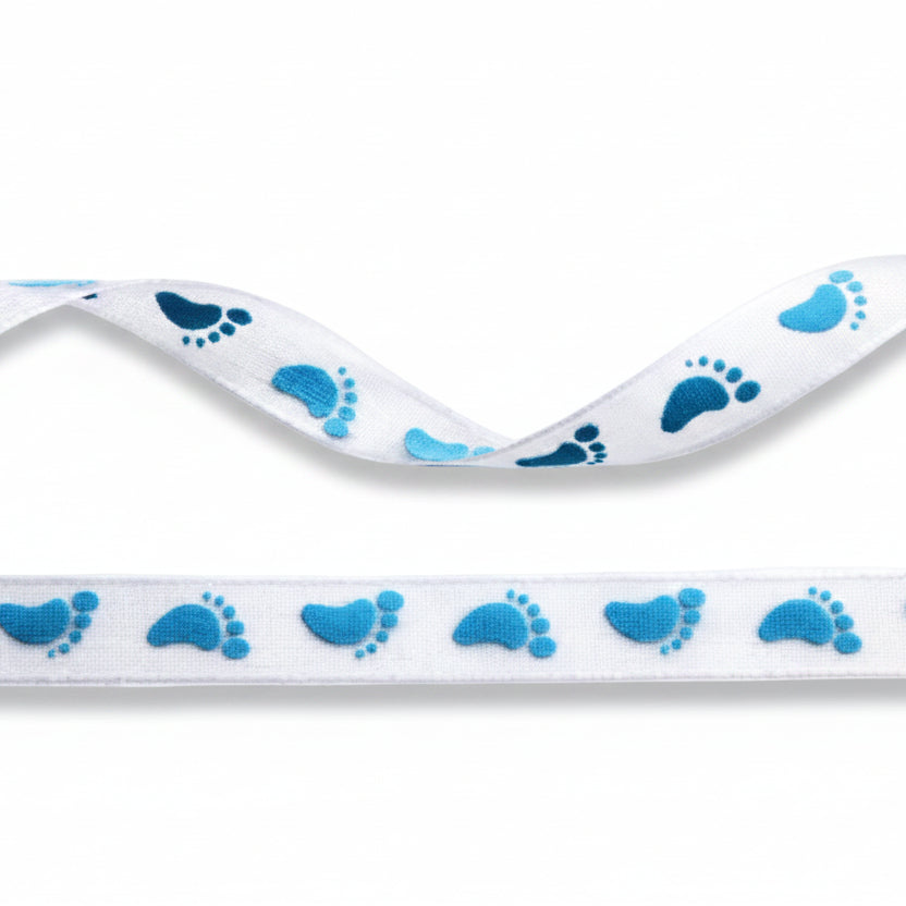 Organza mit Babyfüßen blau