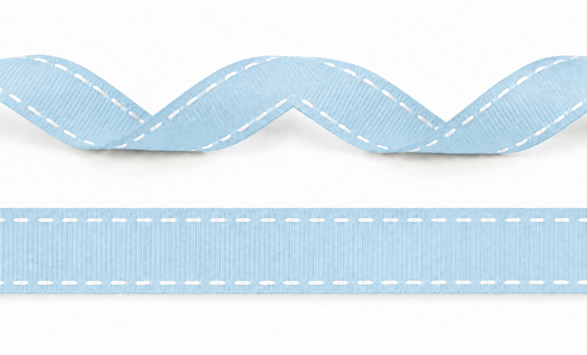 15mm blaues Ripsband mit weißen Nähten - 20 Meter