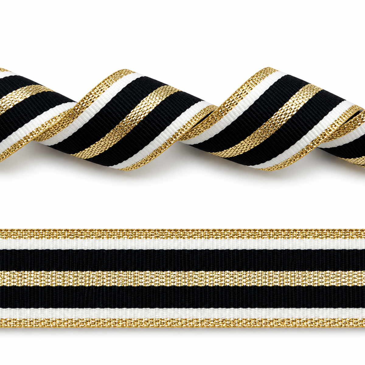 Sierband Zwart/Wit met gouden lurex strepen 25mm per 50 meter