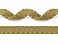 Katoenband bruin met groene stiksel 15mm