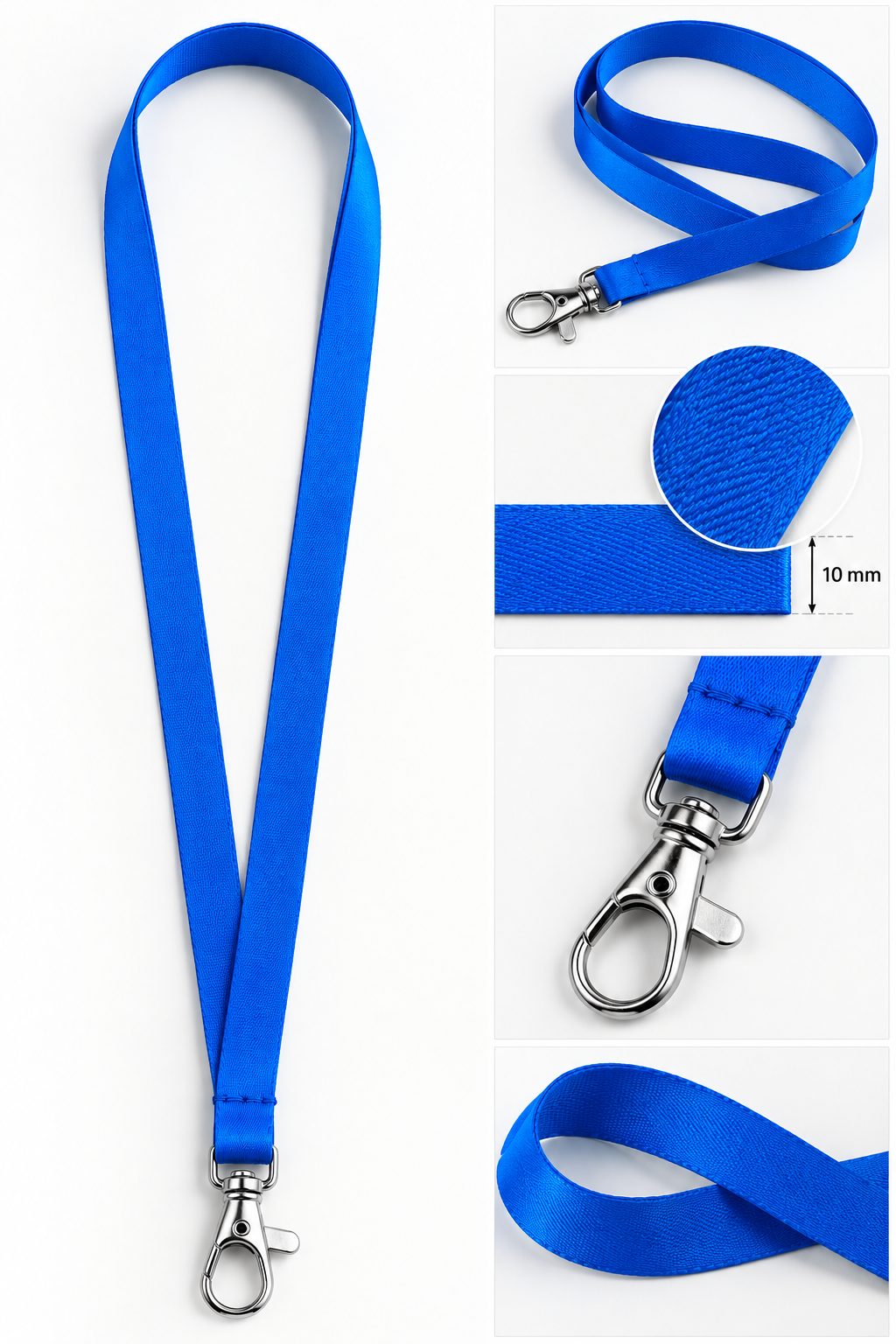 Blauw satijnen keycord 10 mm met musketonhaak | 50 stuks