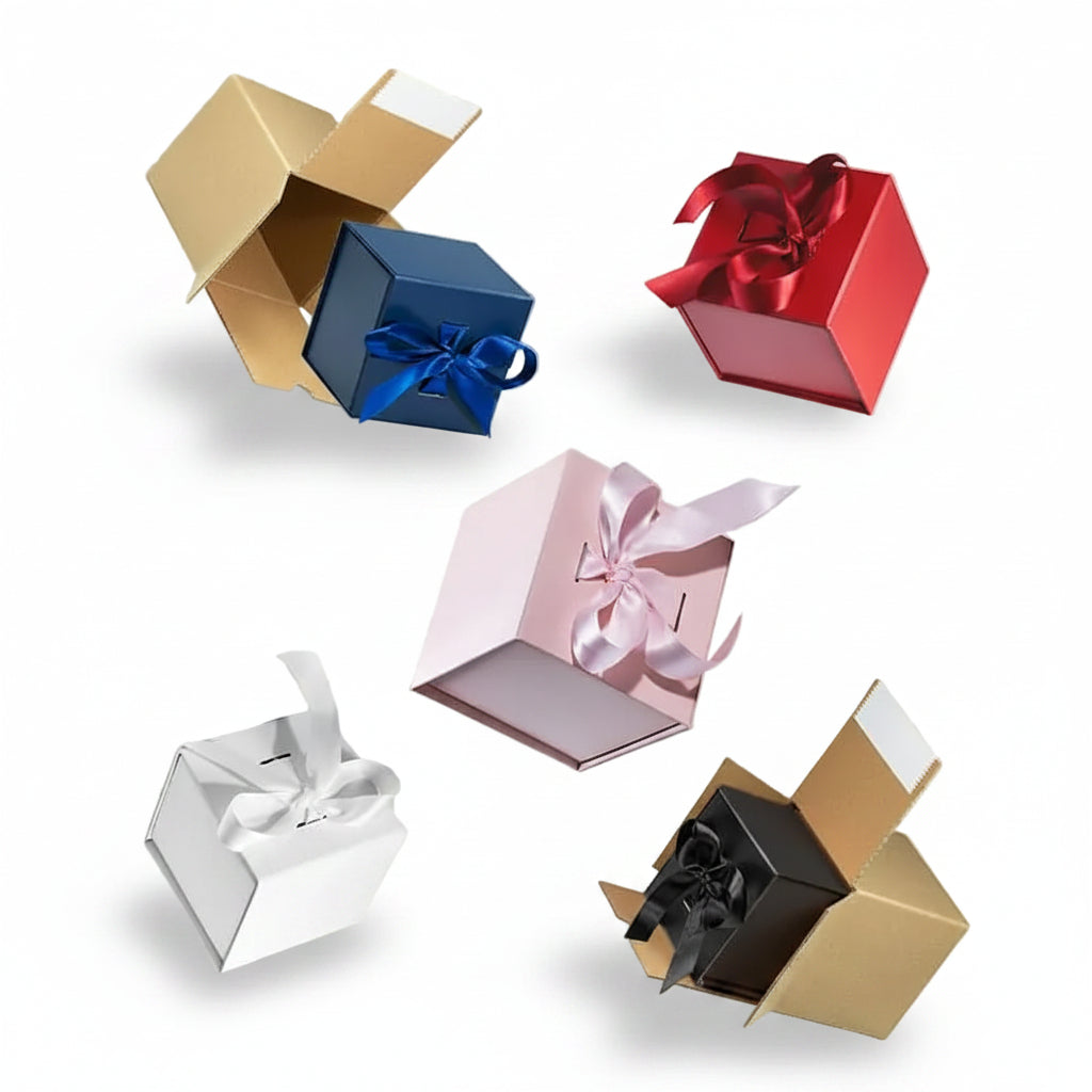 Magneetdoos met strik - Kubus - Blauw mat gelamineerd - Couture