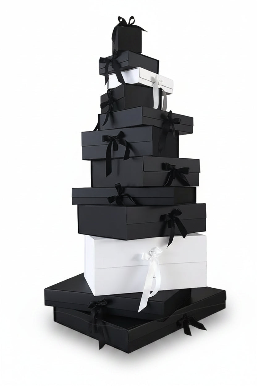 Magneetdoos met strik - Kubus - Zwart mat gelamineerd - Couture
