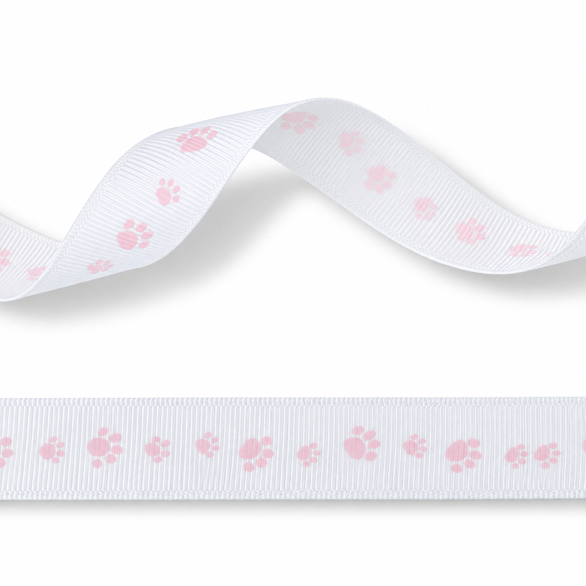 16mm weißes Ripsband mit Fußabdruck in Rosa - 20 Meter